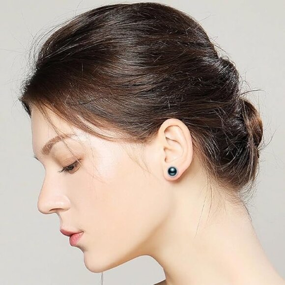 EKJQB Black Pearl Stud Earrings For Women - Picture 6 of 8